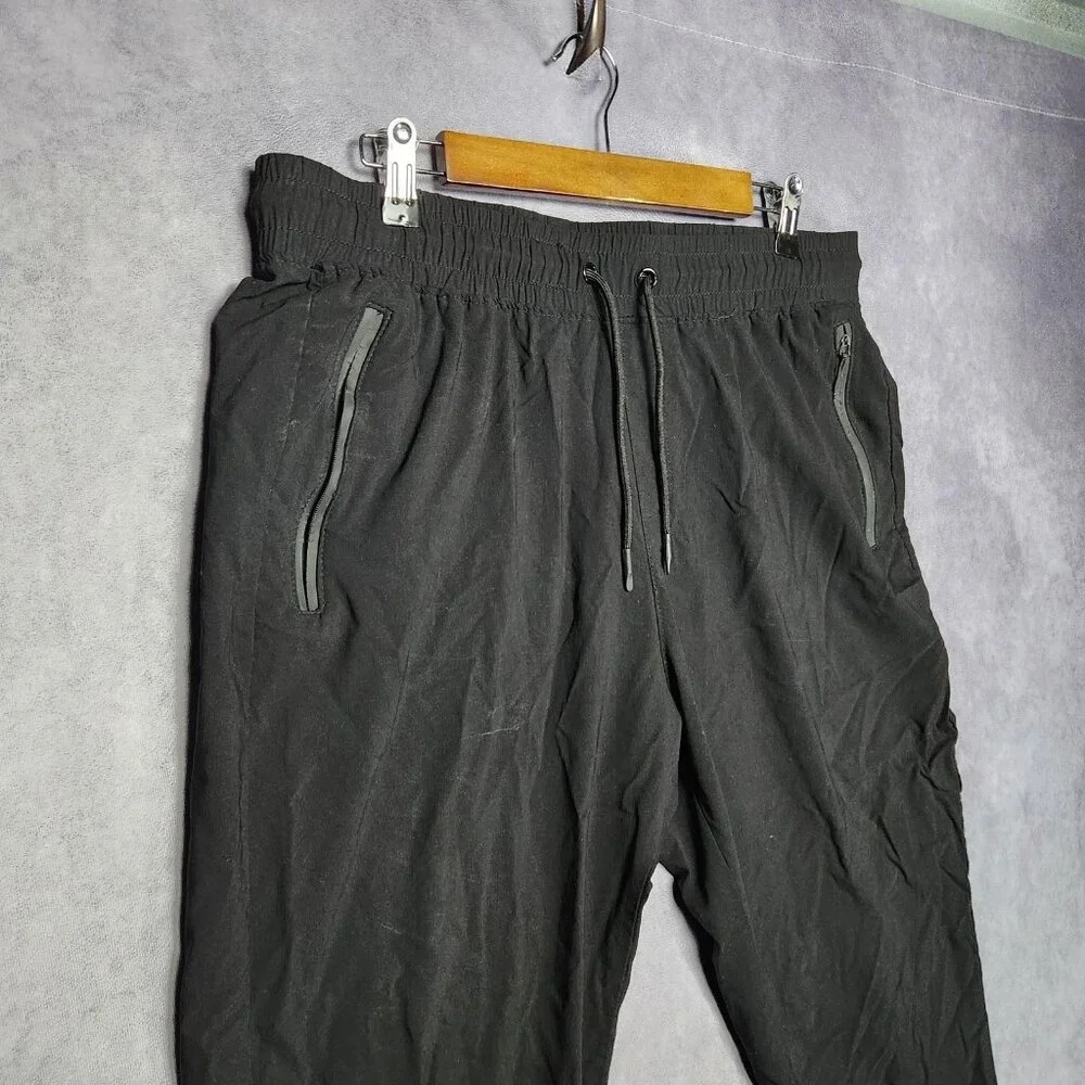 Athletex Jogger Pants Mens Large‎ Black Tapered Drawstring Water Resistant Nylon